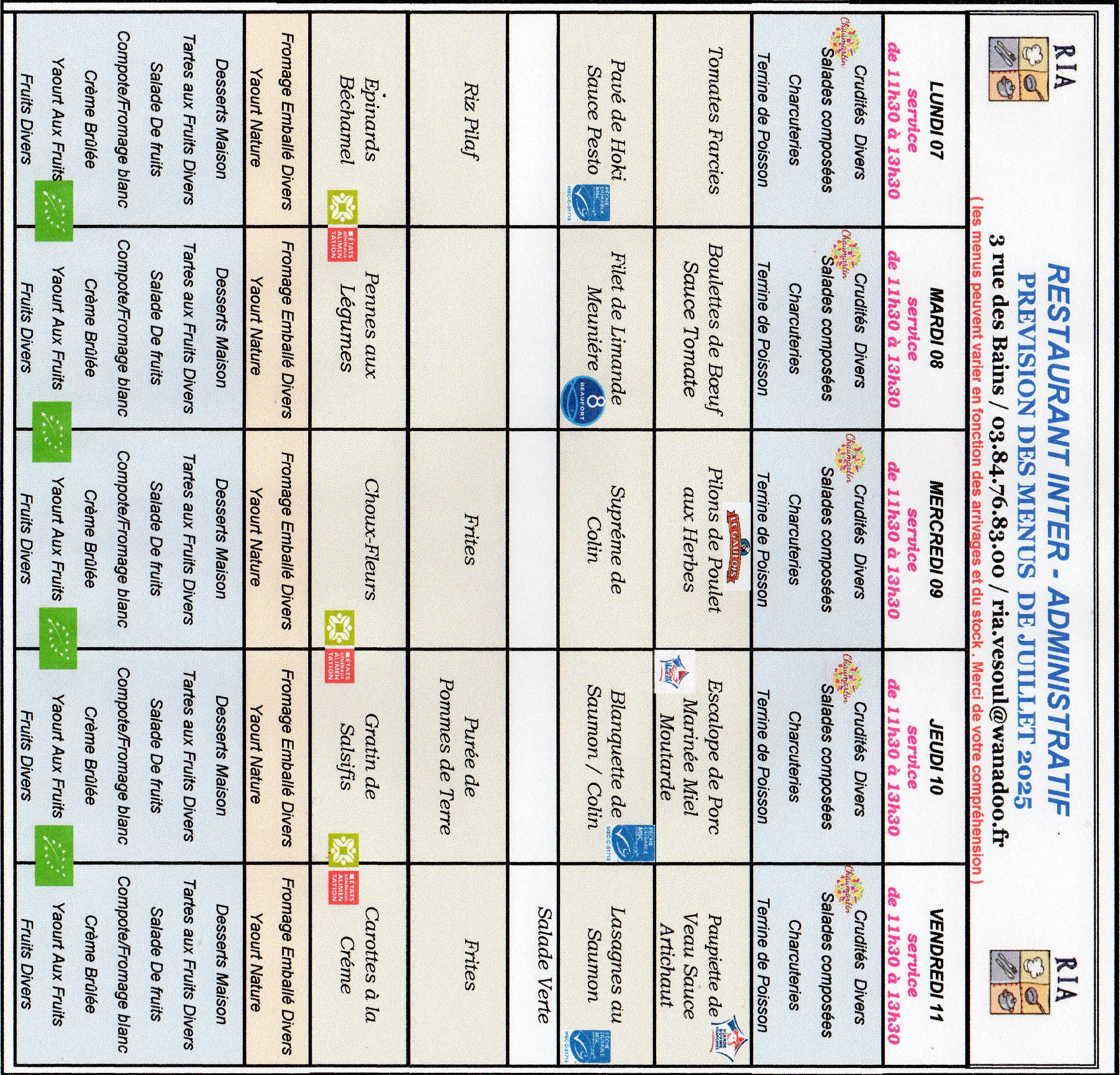 Menus Juillet 2